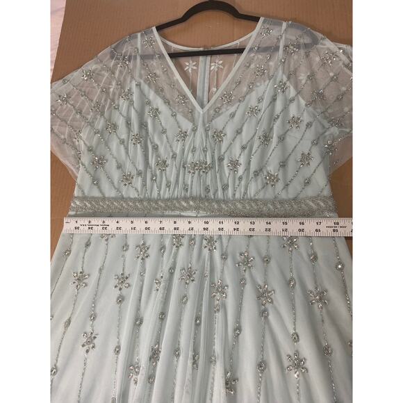 NWT MAC DUGGAL DRESS 14 BLUE V NECK EMBELLISHED FLUTTER SLEEVE A LINE GOWN 9223 - Picture 7 of 15